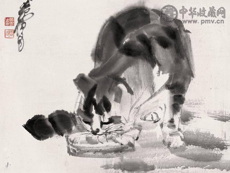 黄胄 猫 镜心 纸本水墨