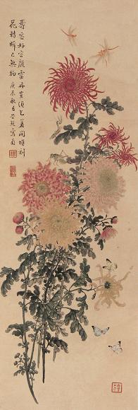 缪谷瑛 庚辰(1940年)作 菊花 立轴 设色纸本