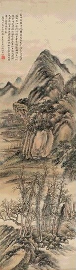 沈塘 1911年 晴川揽胜图 轴 绫本设色