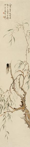 王雪涛 柳蝉 立轴 设色纸本