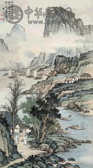 袁松年 1946年作 清江两翁图 立轴 设色纸本