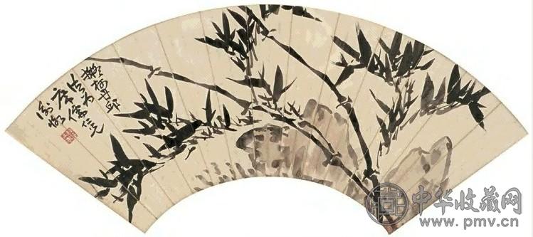 陈师曾 竹石 扇面 设色纸本