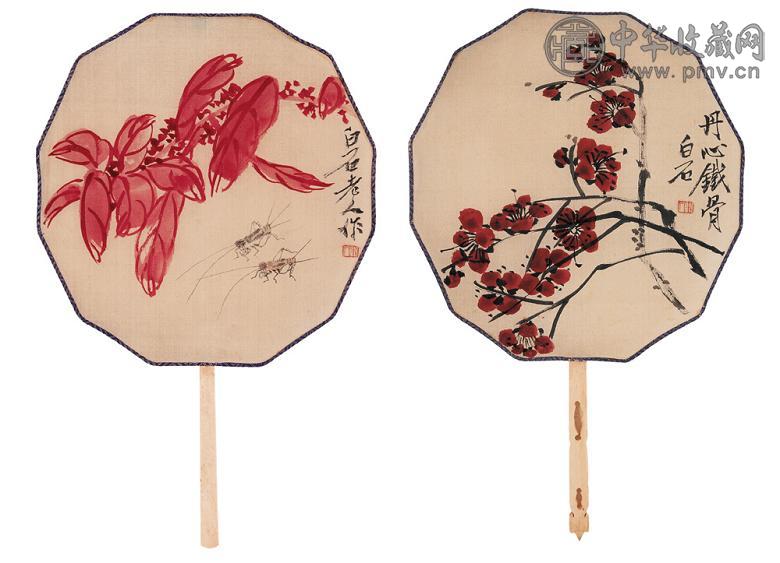 齐白石 草虫纨扇 团扇 设色纸本