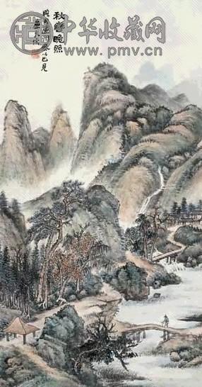 陆恢 秋峦晚照 立轴 设色