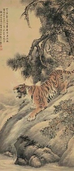 房毅 松壑虎威 立轴 设色纸本
