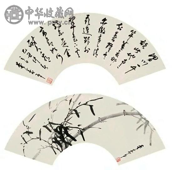 董寿平 1985年作 书画双挖 扇面 水墨纸本