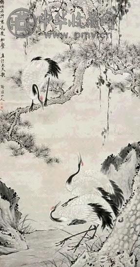 华嵒 松鹤(徐邦达边跋) 立轴 设色纸本