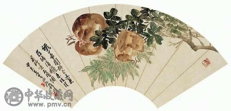 近现代 王个簃 一笑落珠珠 扇面