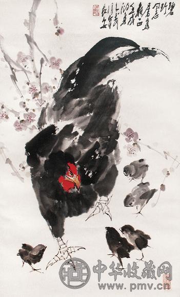 王子武 母子鸡 立轴 设色纸本