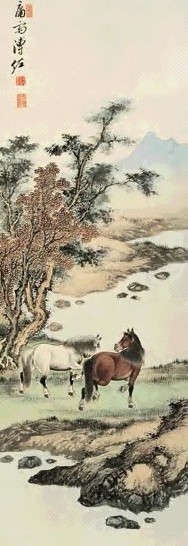 溥佐 双骏 立轴 纸本