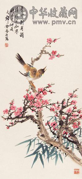 金梦石 壬申(1932年)作 花鸟 立轴 设色纸本