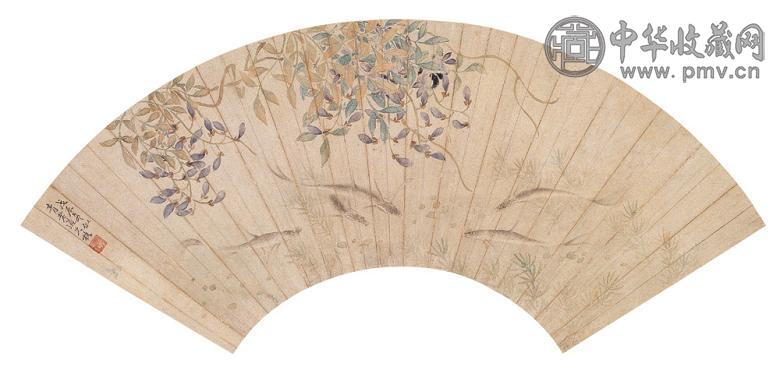 恽寿平 紫藤游鱼图 镜心 设色纸本