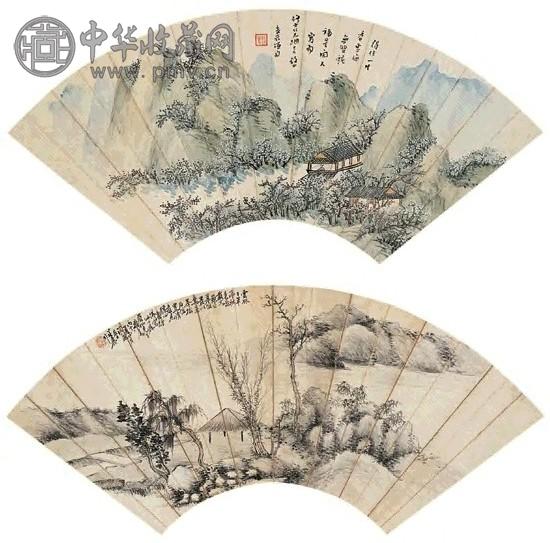 近现代 吴涛 山水 扇面(4帧选2)
