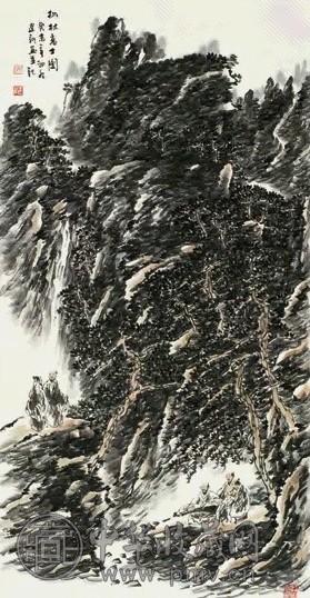 舒建新 2003年作 松林高士图 镜心 设色纸本