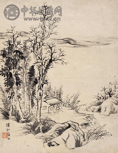 黄宾虹 疏林远岫 镜心 水墨纸本