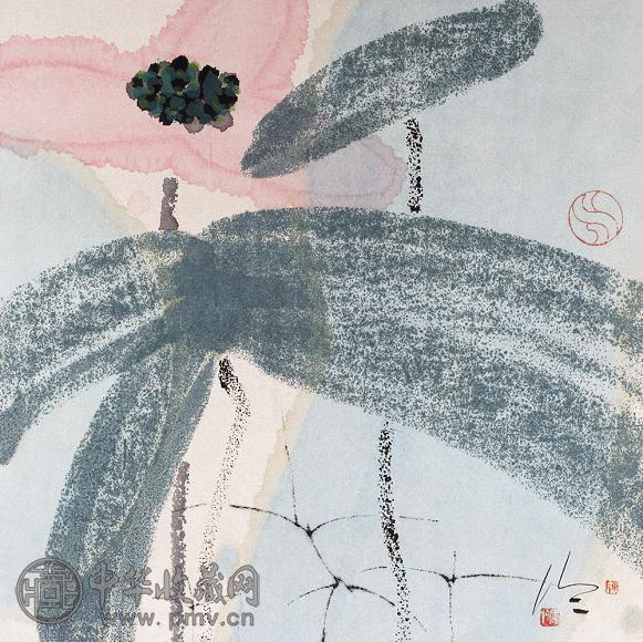 陈家泠 荷花图 立轴 设色纸本