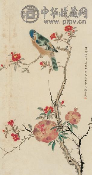 赵梦朱 庚辰(1940年)作 花鸟 立轴 设色纸本
