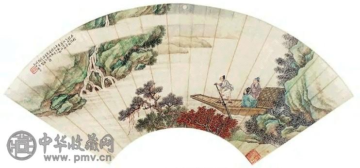 彭旸 山水人物扇面 镜心 设色纸本