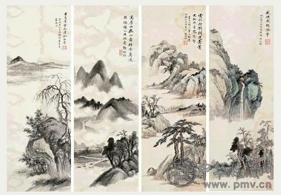 近现代 吴湖帆 山水 四条屏