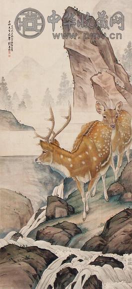 刘奎龄 己巳(1929年)作 双鹿 立轴 设色绢本
