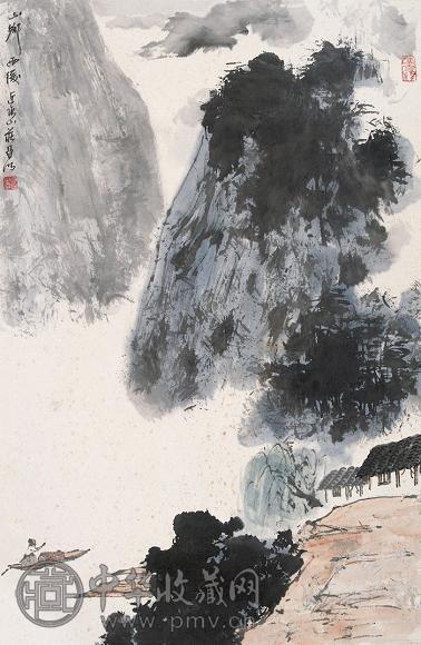 亚明 山乡雨后 立轴 纸本