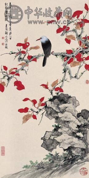 郑伯萍 白头红叶图 立轴 设色纸本