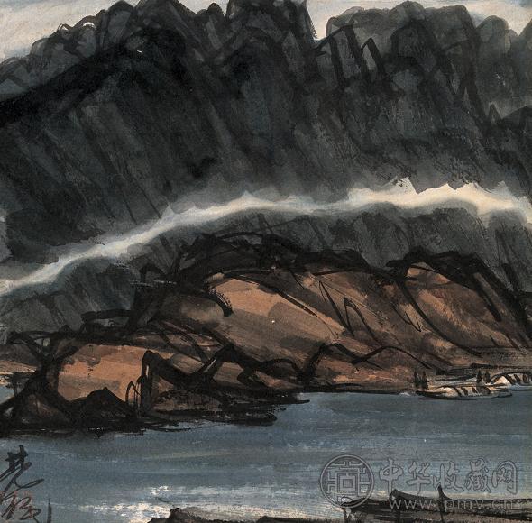 林风眠 峡江夜泊图 镜心 设色纸本