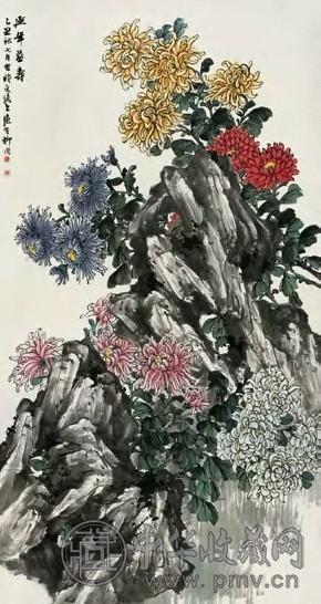 柳滨 1925年作 菊寿图 轴 设色纸本