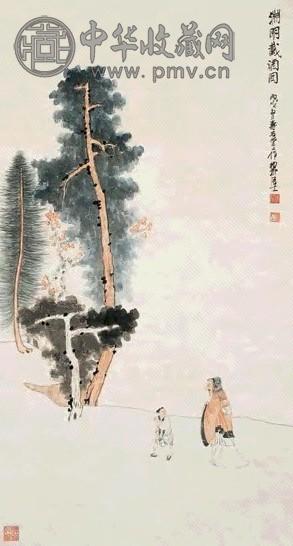 谢稚柳 1946年 渊明载酒图 立轴 设色纸本