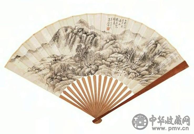 顾麟士 壬戌(1922) 雨余湿翠 行书 扇面 水墨纸本