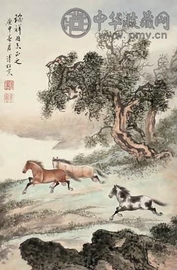 溥佺 群马图 镜心 设色纸本