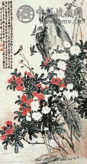 胡郯卿 牡丹群雀图 立轴 设色纸本