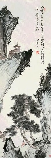 溥儒 高岩夕照 立轴 设色纸本