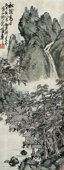 蒲华 1906年 松阴高士图 立轴 设色纸本