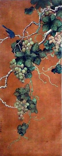 郎世宁(款) 葡萄 立轴 设色绢本