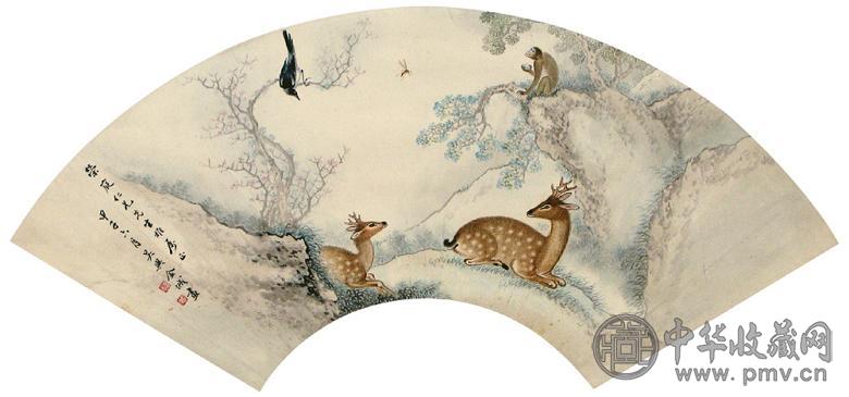 金城 甲子(1924年)作 喜禄封侯图 立轴 设色纸本