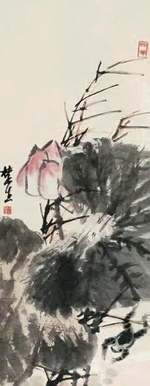 来楚生 荷塘蛙趣图 立轴 设色纸本