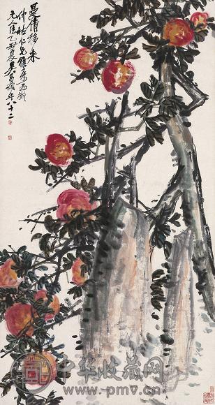 吴昌硕 乙丑(1925年)作 寿石图 立轴 设色纸本