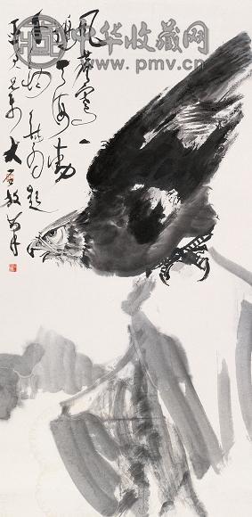 唐云 雄视人间 立轴 设色纸本