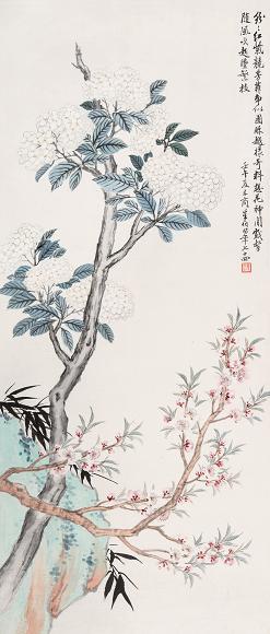 商笙伯 1942年作 花卉 立轴 设色纸本