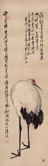 沈广 壬戌(1922年)作 鹤 立轴 设色纸本