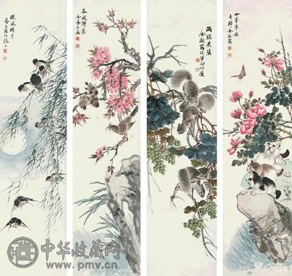 金梦石 花卉动物 镜心 设色纸本