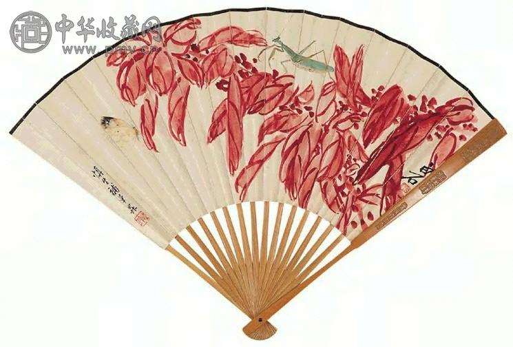 近现代 齐白石 花卉草虫 扇面