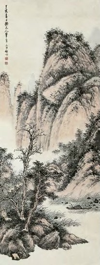 启功 丁亥(1947年)作 山水 立轴 设色纸本