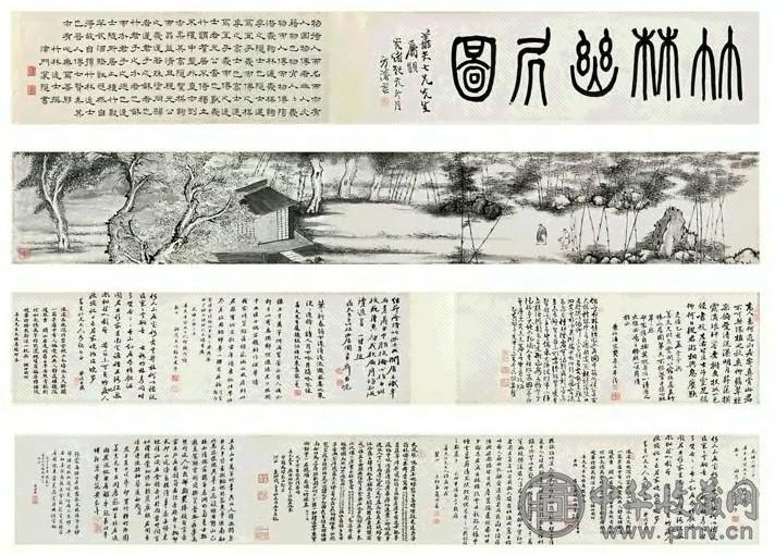 费寿康 1875年作 竹林幽居图 手卷 水墨纸本