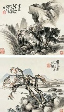 胡公寿 清 山水 册页(12开选2)