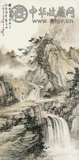 黄君璧 1947年作 闲听溪声 立轴 设色纸本