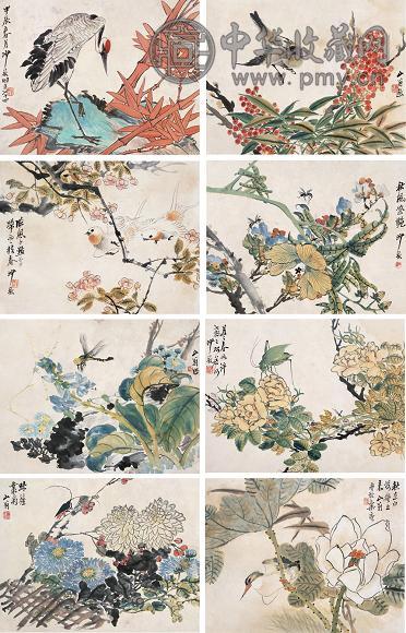 沙馥 1904年作 花卉 册页(8开) 设色纸本