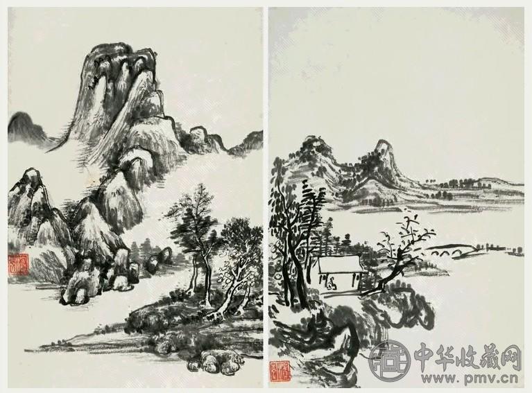 黄宾虹山水册页(8开选2) 水墨纸本收藏资讯|艺术家|书画家|书画