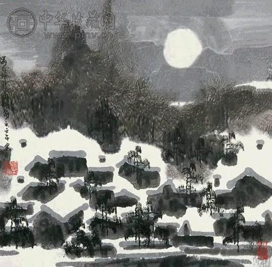 徐希 2002年作 满月初升图 镜心 设色纸本